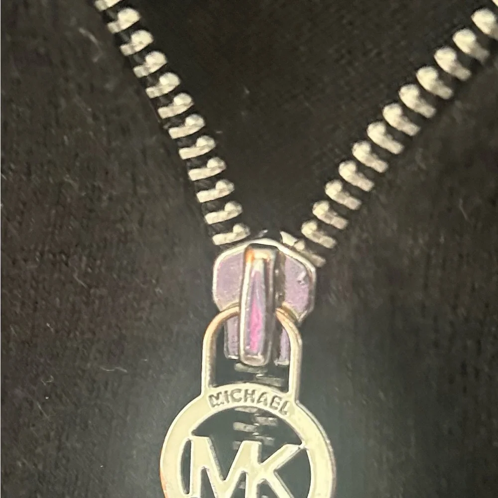 Michael Kors Black Zip-Front Cardigan with MK Pull